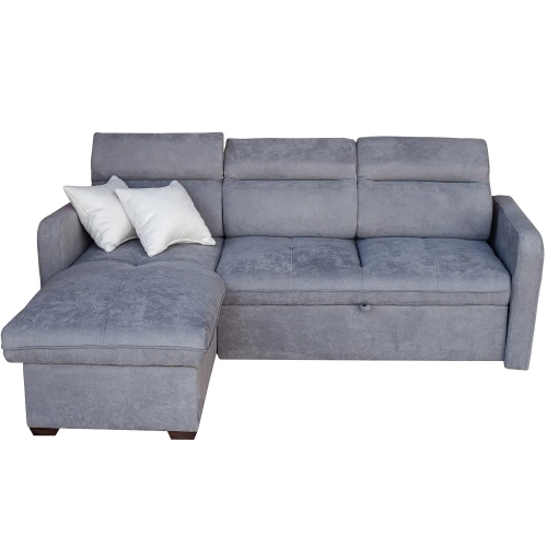 Candy Sectional Sleeper Sofa w/ Reversible Storage Chaise in Blue Fabric