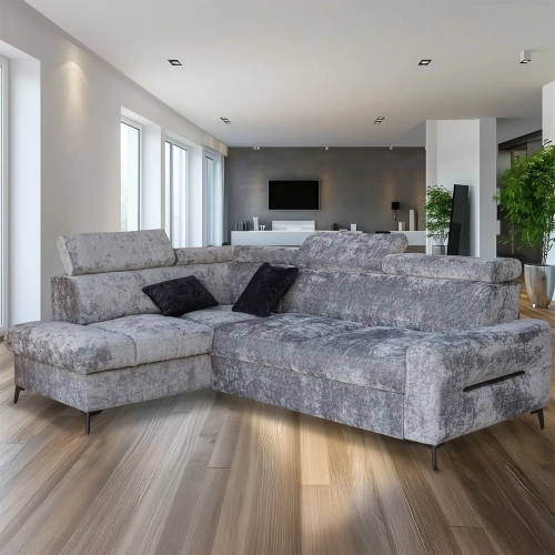 Daytona Sectional Sleep Sofa w/ Left Storage Chaise in Blue Fabric