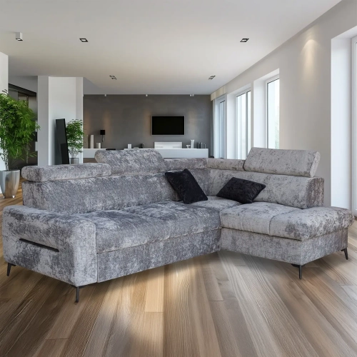 Daytona Sectional Sleep Sofa w/ Right Storage Chaise in Blue Fabric