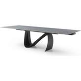 9087 83" Extension Dining Table Dark Grey Marble Look Ceramic & Metal