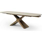 9368 71" Extension Dining Table in Glass, Beige Taupe Marble Look Ceramic, & Bronze