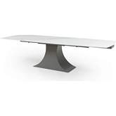 9437 83" Extension Dining Table in White Marble Look Ceramic & Sanded Metal