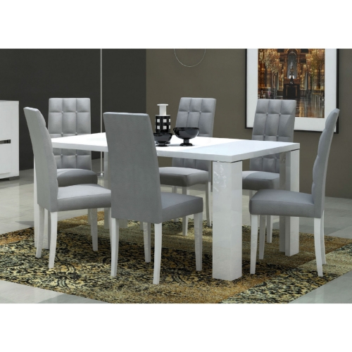 Elegance Dining Chair in Gloss White with Tufted Grey Microfiber (Set of 2)