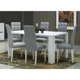 Elegance Dining Chair in Gloss White with Tufted Grey Microfiber (Set of 2)