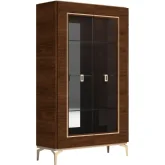 Eva 2 Door China Cabinet w/ Light in Walnut Brown Finish & Gold