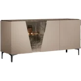 Fidia 3 Door Buffet in Light Beige & Black Marble Look