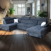 Gardemarin Sectional Sleep Sofa w/ Right Chaise & Storage in Blue Fabric