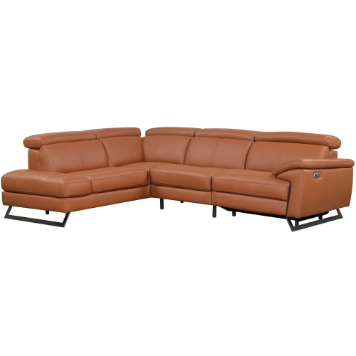 Gea Power Recline Sectional Sofa w/ Left Chaise in Cognac Top Grain Leather