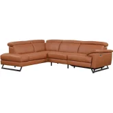 Gea Power Recline Sectional Sofa w/ Left Chaise in Cognac Top Grain Leather