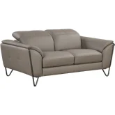 Lavinia Loveseat in Gray Top Grain Leather & Metal