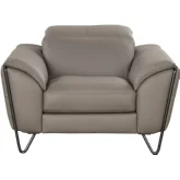 Lavinia Accent Arm Chair in Gray Top Grain Leather & Metal