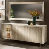 Luce 4 Door Buffet in Gloss Beige, Gloss Wood & Glass
