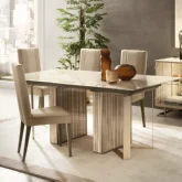 Luce 79" Ext Dining Table in Tempered Silk Screen Glass & Gloss Wood