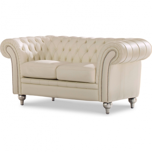 287 Loveseat in Tufted Ivory Italian Leather with Nailhead