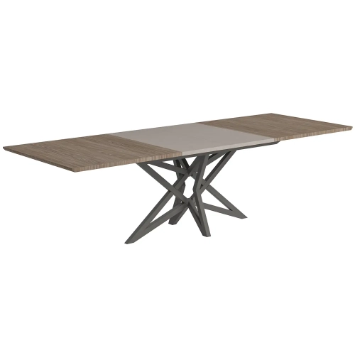 Nora 71" Extention Dining Table in Walnut Finish, Gloss Beige & Grey Metal