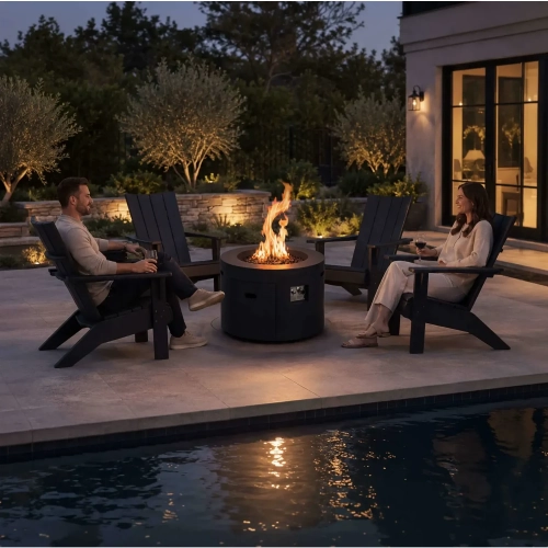 Refuge Series 36" Round Propane Gas Fire Pit w/ Hidden Tank Drawer in Black GFRC Concrete