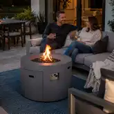 Refuge Series 36" Round Propane Gas Fire Pit w/ Hidden Tank Drawer in Gray GFRC Concrete