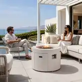 Refuge Series 36" Round Propane Gas Fire Pit w/ Hidden Tank Drawer in Ivory GFRC Concrete