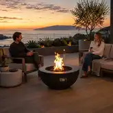 Refuge Series 36" Round Natural Gas Fire Pit in Graphite Black GFRC Concrete