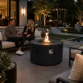 Refuge Series 43" Round Propane Gas Fire Pit w/ Hidden Tank Drawer in Black GFRC Concrete