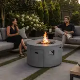 Refuge Series 43" Round Propane Gas Fire Pit w/ Hidden Tank Drawer in Gray GFRC Concrete