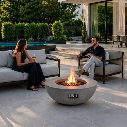 Refuge Series 43" Round Natural Gas Fire Pit in Natural Gray GFRC Concrete