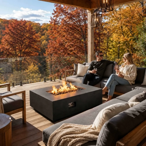 Refuge Series 56" x 30" Natural Gas Fire Pit in Graphite Black GFRC Concrete