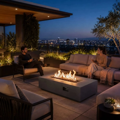 Refuge Series 56" x 30" Natural Gas Fire Pit in Natural Gray GFRC Concrete