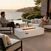 Refuge Series 56" x 30" Natural Gas Fire Pit in Ivory White GFRC Concrete