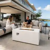 Refuge Series 56" x 30" Propane Gas Fire Pit w/ Hidden Tank Drawer in Ivory GFRC Concrete