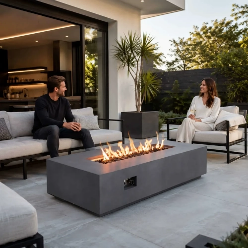Refuge Series 68" x 30" Gas Fire Pit in Gray GFRC Concrete