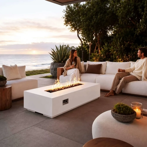 Refuge Series 68" x 30" Gas Fire Pit in Ivory GFRC Concrete