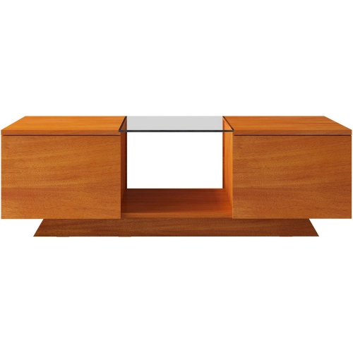 Contemporary Series Coffee Table with 2 Drawers & Glass Insert in Light Cherry