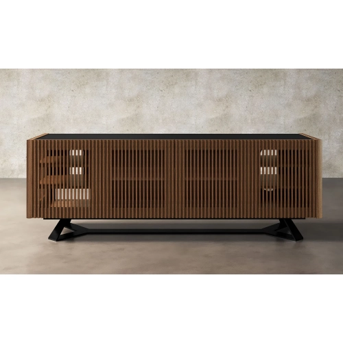 Danielle 86" Media Buffet Console in Rich Chocolate Brown Wood & Black Glass