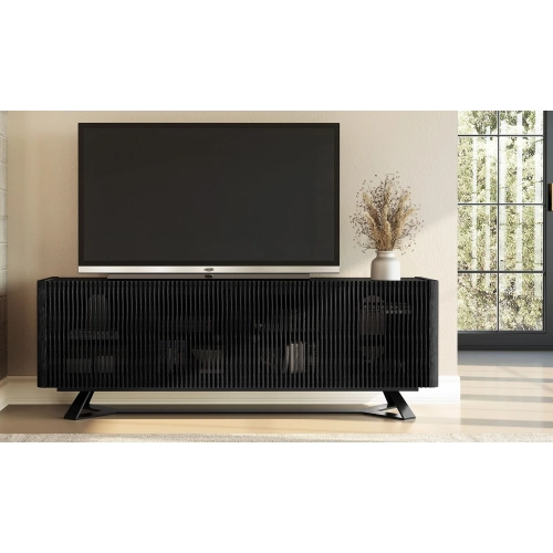 Danielle 86" Media Buffet Console in Stunning Ebony Wood & Black Glass