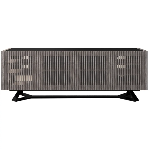 Danielle 86" Media Buffet Console in Coastal Grey Finish & Black Glass