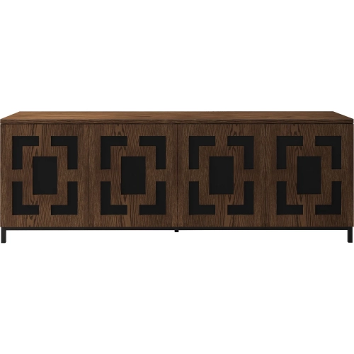 Isabella 86" Media Console in Greek Chocolate Brown Oak & Black Steel