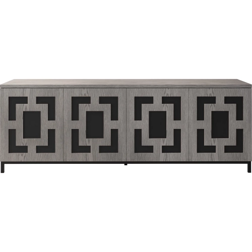 Isabella 86" Media Console in Coastal Grey Finish Oak & Black Steel