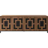 Isabella 86" Media Console in Greek Key Pattern Walnut & Black Steel