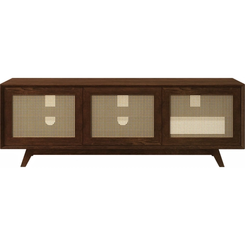 Madelina 75" TV Console Sideboard in Walnut Finish Solid Pine & Cane