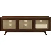 Madelina 75" TV Console Sideboard in Walnut Finish Solid Pine & Cane