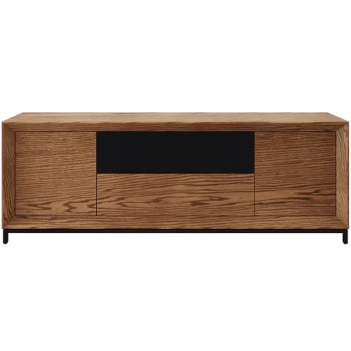 Rafaela 86" Media Console in Rich Honey Finish Oak & Black Steel