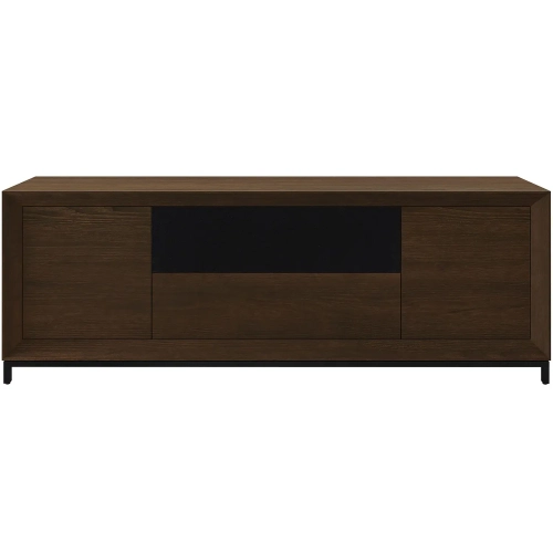 Rafaela 86" Media Console in Chocolate Brown Oak & Black Steel
