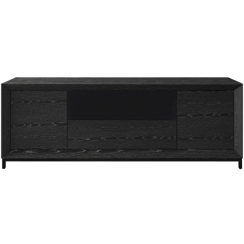 Rafaela 86" Media Console in Ebony Finish Oak & Black Steel