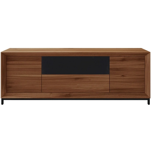 Rafaela 86" Media Console in American Walnut Finish Oak & Black Steel