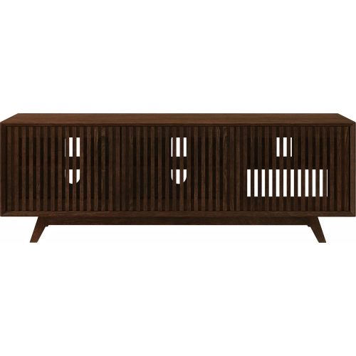 Sophia 75" TV Console Sideboard in Walnut Finish Solid Pine with Slatted Doors