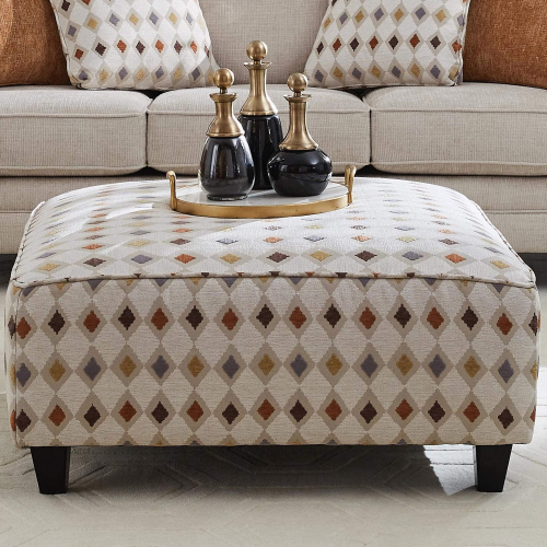 38" Square Cocktail Ottoman in Mara Patina Multicolor Pattern Fabric