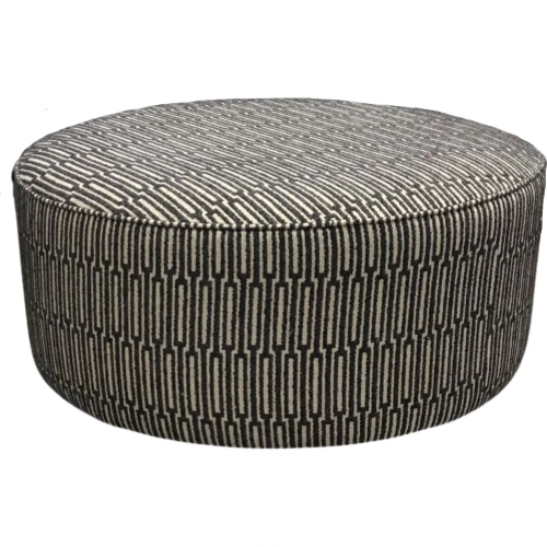 39" Round Cocktail Ottoman in Lodge Ebony Black & Beige Geometric Fabric
