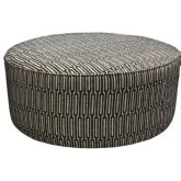 39" Round Cocktail Ottoman in Lodge Ebony Black & Beige Geometric Fabric