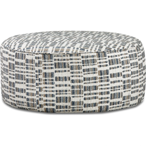 39" Round Cocktail Ottoman in Stiletto Blue Multicolor Fabric